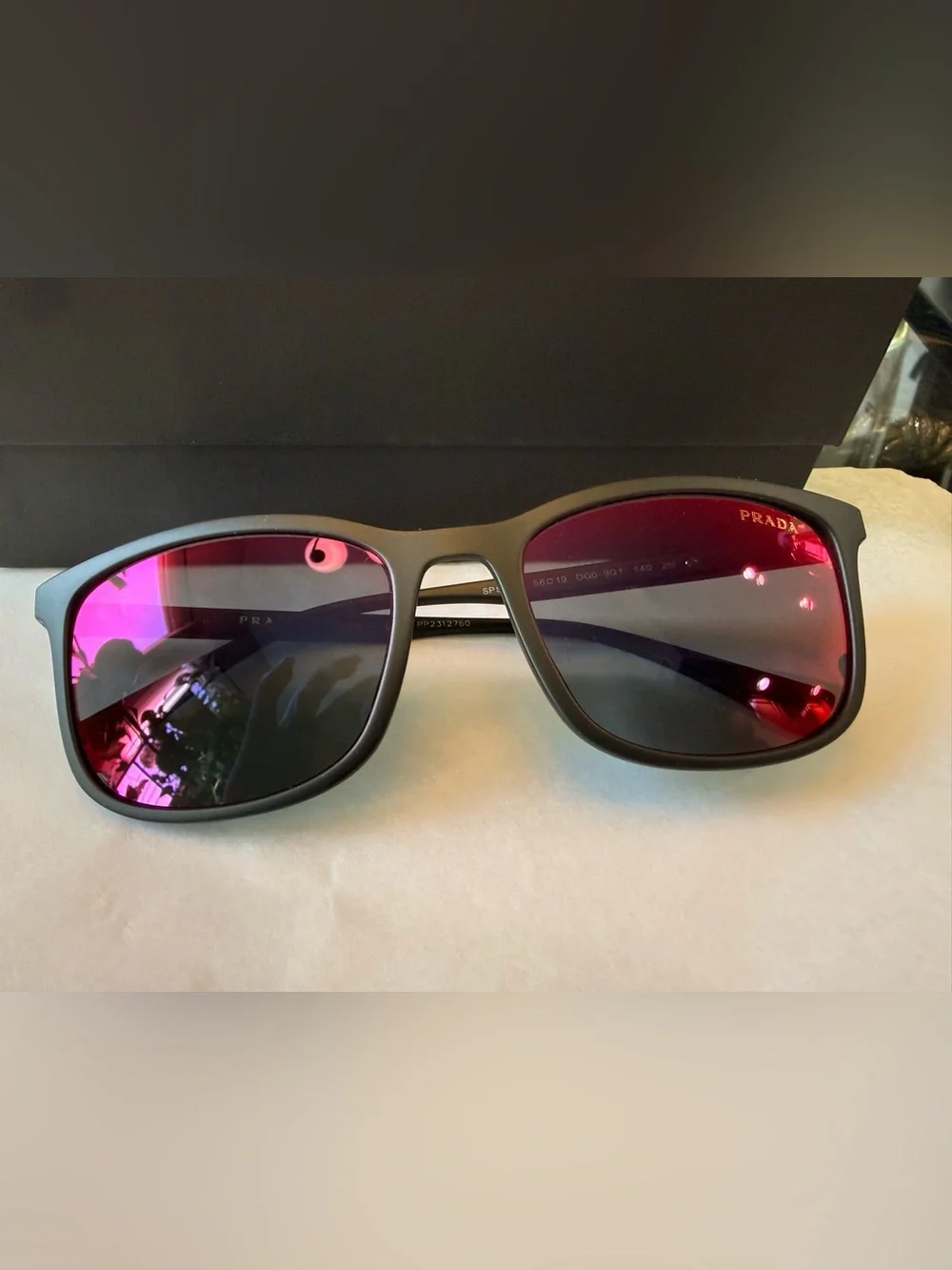 Prada SPS 01T Sunglasses Matte Black Red Mirror Lenses 56-19 140 New in Box